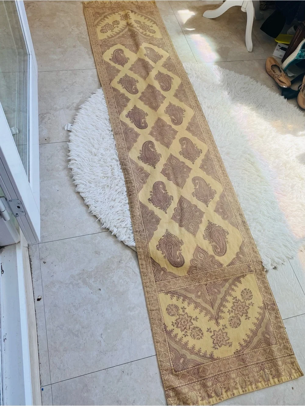 Pottery Barn Paisley Cotton Table Runner 18” x 90” Yellow Gold Boho Farmhouse
